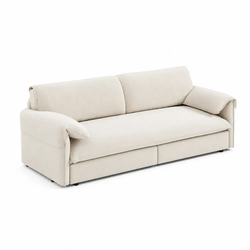 Sofá cama recto con cajones de almacenamiento tapizado en tejido de poliéster estructura de madera 210 cm x 90 cm x 85 cm color beige claro
