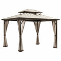 Pérgola de exterior con techo metálico doble estructura de acero con recubrimiento en polvo y cortinas laterales 300 x 300 x 270 cm