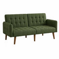 Sofá tapizado de 3 plazas en tejido de poliéster verde oliva con capitoné y patas de madera maciza 180 x 80 x 85 cm