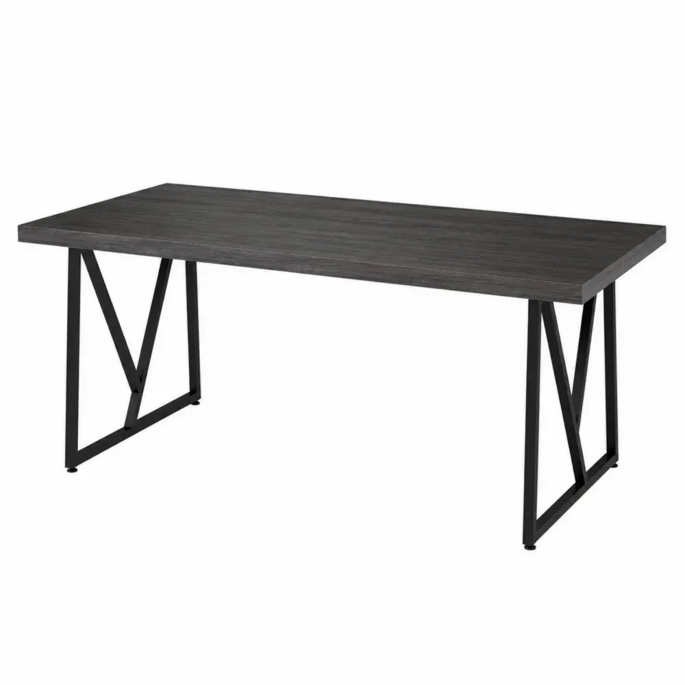 Mesa de comedor rectangular con tablero MDF efecto madera gris oscuro y patas de acero negro 160 x 80 x 75 cm