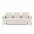 Sofá de salón de 3 plazas tapizado en tejido de poliéster con patas metálicas color beige 220 cm x 90 cm x 85 cm