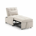 Sillón cama individual extensible rectangular tapizado en tejido de poliéster beige con estructura de acero 80 x 175 x 85 cm