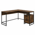 Escritorio en L de madera MDF y acero negro con cajonera lateral 140 x 120 x 75 cm marrón negro
