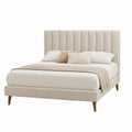 Cama doble tapizada para colchón 160 x 200 cm con cabecero vertical estructura de MDF y madera rectangular beige