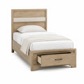 Cama individual con cajón de almacenamiento para colchón 90 x 200 cm estructura de MDF rectangular madera natural y blanco
