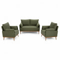 Conjunto de sofás de 3 piezas tapizado en tejido de poliéster verde oliva con patas de madera 2 sillones y sofá de 2 plazas 200 x 85 x 85 cm
