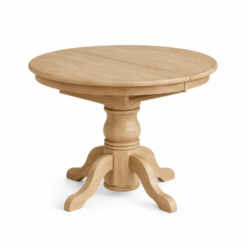 mesa de comedor redonda de madera efecto roble base central torneada 120 cm x 75 cm color natural