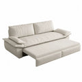 Sofá cama extensible tapizado en tejido de poliéster beige con cojines y estructura rectangular 240 x 160 x 85 cm