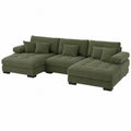 Sofá modular en U tapizado en tejido de poliéster tipo chenilla verde oliva con doble chaise longue 300 x 200 x 85 cm