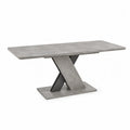 mesa de comedor rectangular de piedra sinterizada 160 cm x 90 cm x 75 cm con base en X de acero gris negro