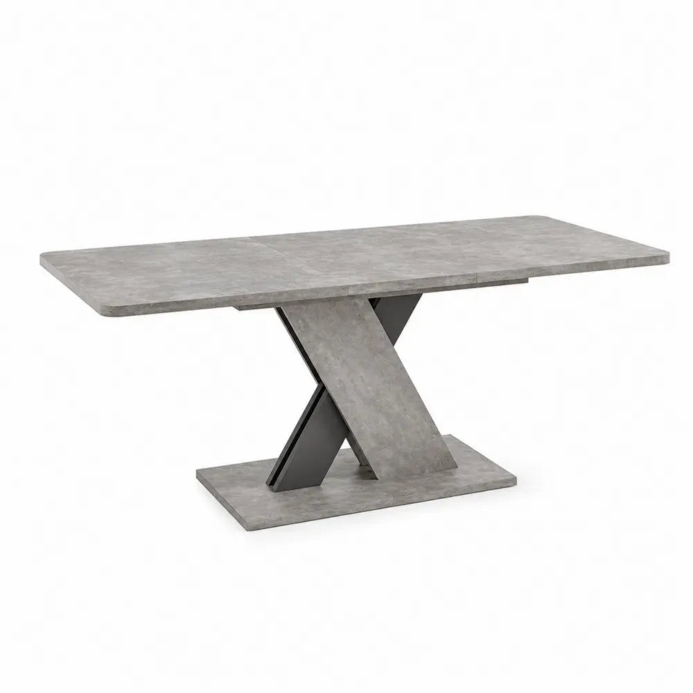 mesa de comedor rectangular de piedra sinterizada 160 cm x 90 cm x 75 cm con base en X de acero gris negro