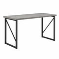 mesa de comedor rectangular de MDF efecto piedra gris con patas de acero negro 140 cm x 70 cm x 75 cm