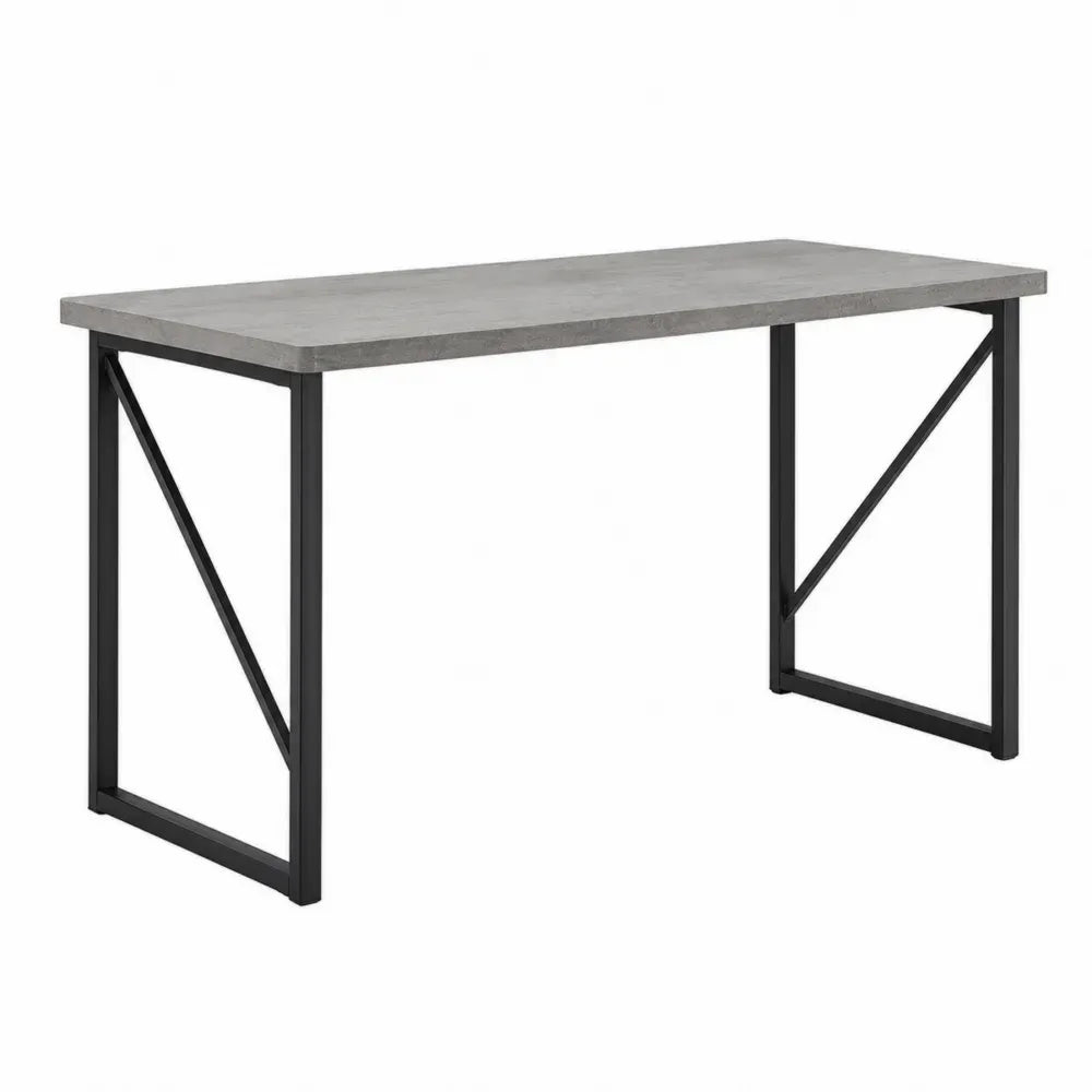 mesa de comedor rectangular de MDF efecto piedra gris con patas de acero negro 140 cm x 70 cm x 75 cm
