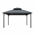 Pérgola gazebo de exterior de acero con techo metálico de doble nivel estructura 300 x 300 x 280 cm color gris oscuro