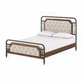cama doble tapizada 160 cm x 200 cm con cabecero acolchado estructura de acero madera y base de láminas color beige negro madera natural