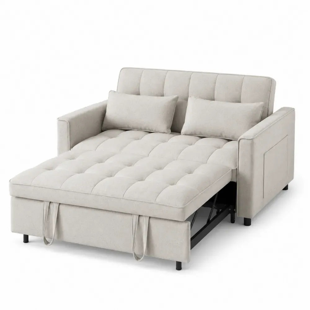 Sofá cama convertible extraíble tapizado en tejido de poliéster estructura de acero 200 cm x 95 cm x 85 cm color beige claro