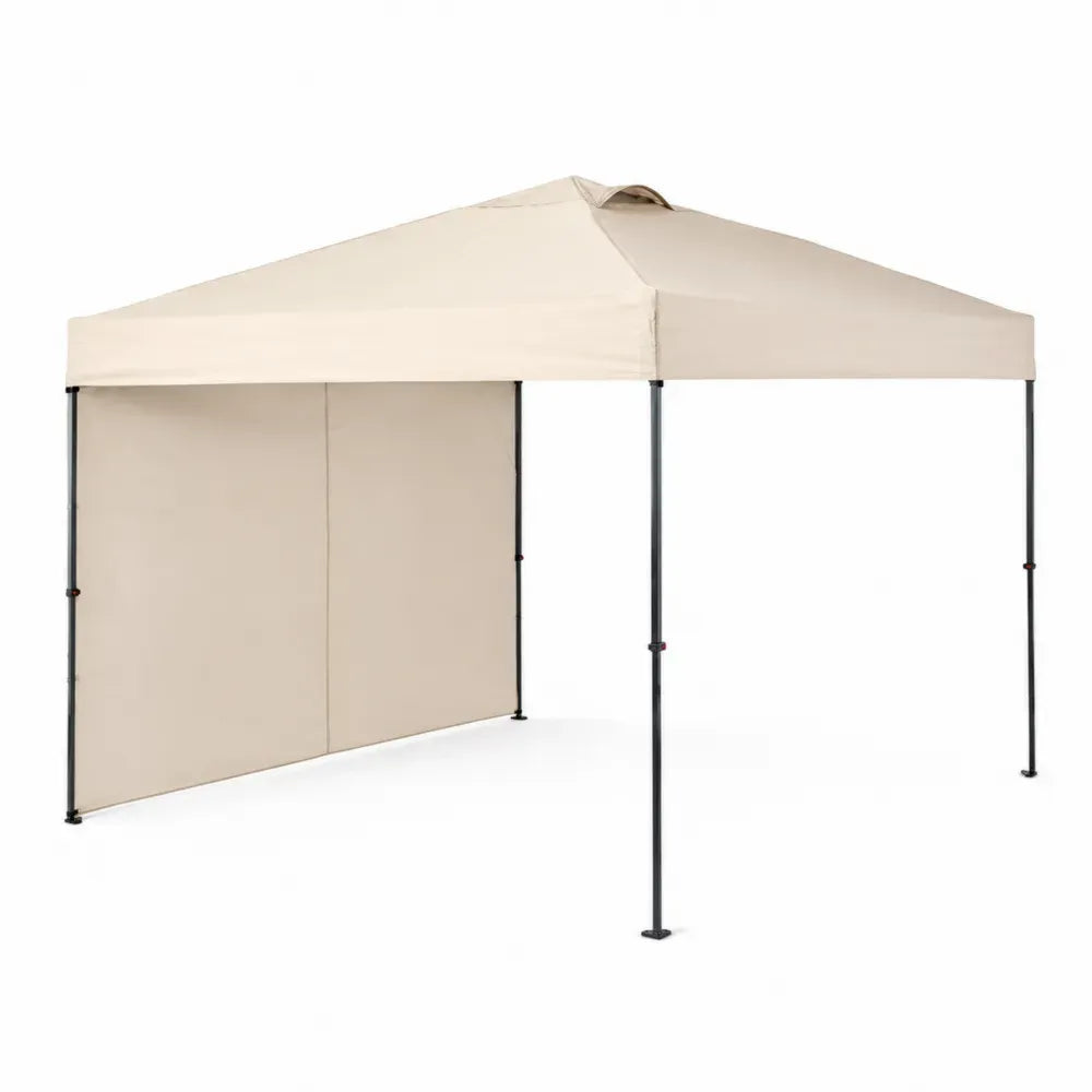 Gazebo plegable de jardín 3x3 m con pared lateral de poliéster estructura de acero color beige 300 cm x 300 cm x 260 cm