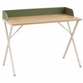 escritorio de oficina de tablero MDF con estructura de acero blanco y panel trasero verde forma rectangular acabado roble claro 120 cm x 60 cm x 90 cm