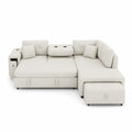 Sofá cama en L con chaise longue almacenamiento y portavasos tejido de poliéster estructura de madera 270 cm x 160 cm x 85 cm color beige claro